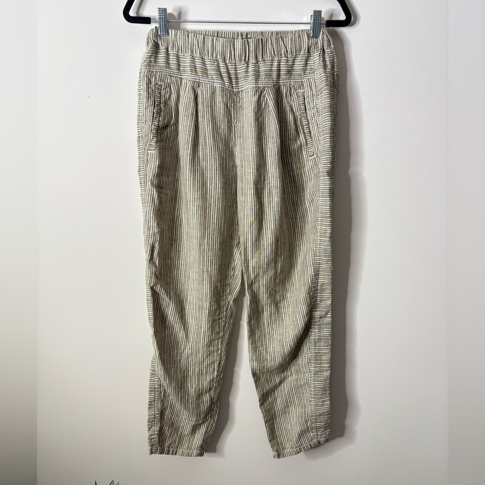 Anthropologie Green Striped Linen Pants Beach Coastal